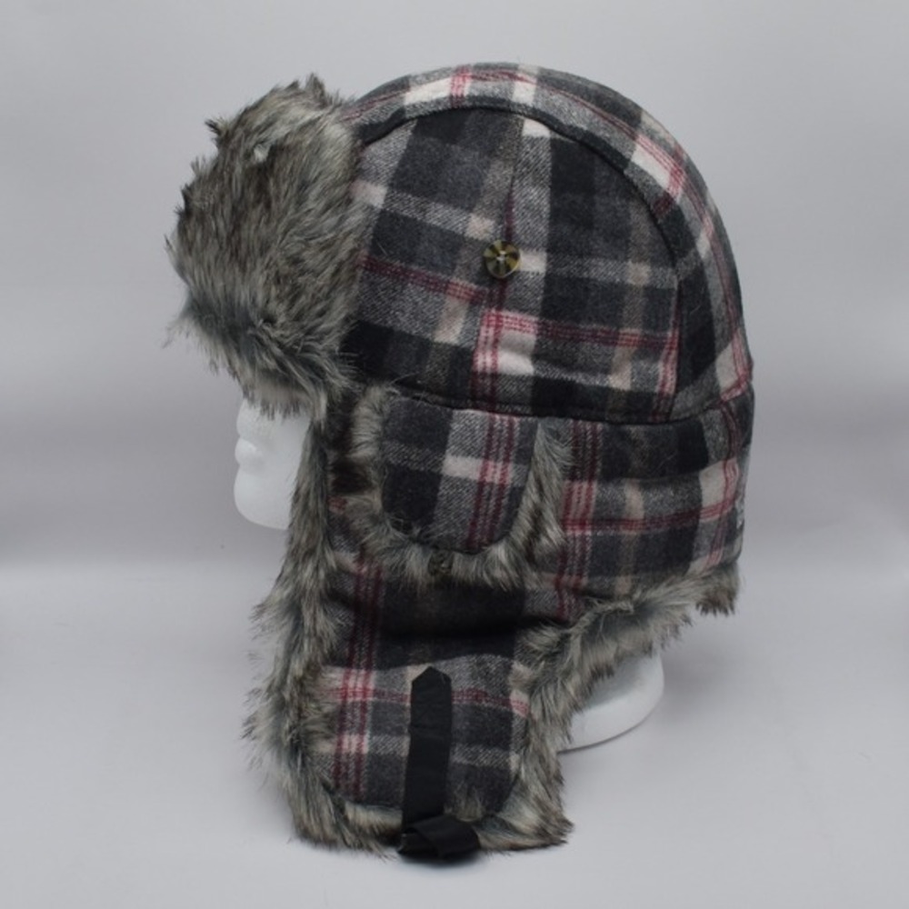 Mad Bomber Wool Blend Warm Trapper Bomber Hat Size XL Red Black Grey Plaid NEW